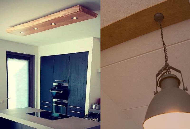 plafondplank met lampen in de keuken
